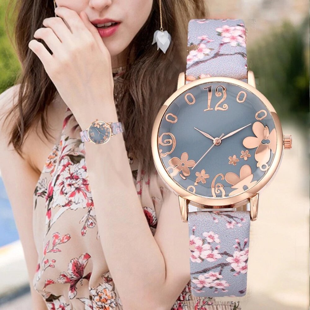 Girls Watch Women New Fashion Embossed Flowers
